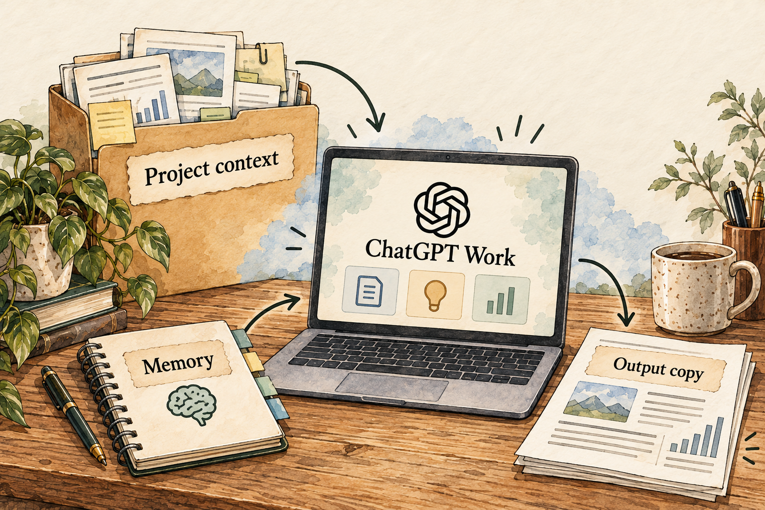 Project sources, a memory notebook and an output copy are separate objects.