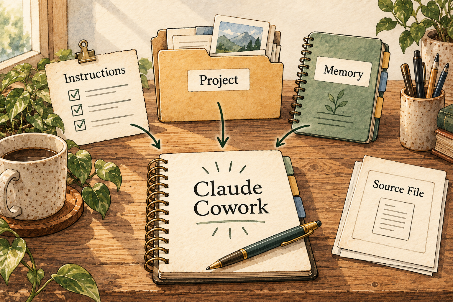 Account instructions, a project folder and remembered chat context are shown separately.