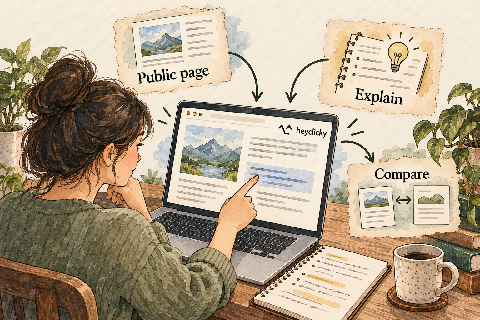 Open a public page with no private information on screen. Ask heyclicky to explain what you are looking at. Compare the answer with the page before allowing changes.