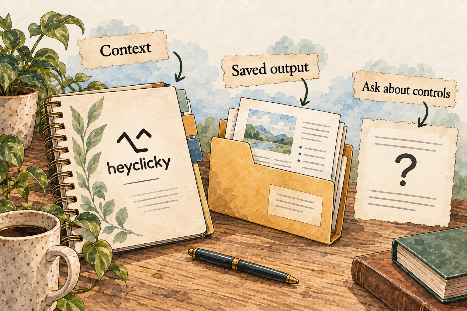 Named Clickys can retain conversations, memory and file folders. A remembered preference is different from a saved output file. Check the installed version and inspect where the result is stored.