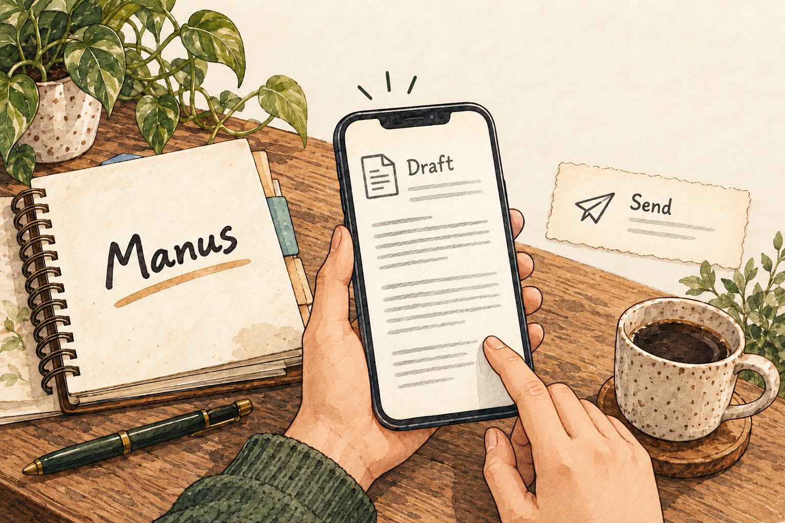 A draft-only scope card sits beside an unselected send card and a human review.